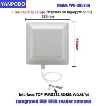 Yanpodo дальнего действия 1-8 м UHF RFID интегрированный считыватель WG26 / 34 RS232 EPC GEN2 встроенная антенна 7 дби, используемая для контроля доступа на парковку