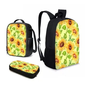 YIKELUO 3D Sunflower Design Сумка для ноутбука для подростков Водонепроницаемая дорожная сумка на молнии Желтая повседневная сумка для обеда Mochilas с цветочным принтом