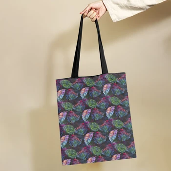 Yikeluo Гавайское тропическое растение Монстера Напечатанная холщовая сумка Экологичная многоразовая сумка для покупок Молодежная пригородная сумка-тоут