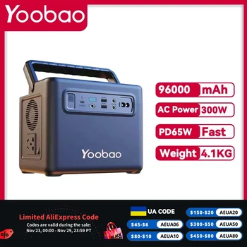 Yoobao EN300Q 307 Втч 300 Вт Электростанция 96000 мАч Внешний аккумулятор НОВЫЙ ДИЗАЙН - ПЕРЕМЕННЫЙ ТОК 220 В PD65W Источник питания чистой энергии Домашний кемпинг