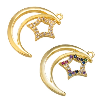 ZHUKOU 14x18,5 мм латунь кристалл луна и звезда кулон для женщин ожерелье браслет серьги ювелирные изделия ручной работы аксессуары модель: VD612