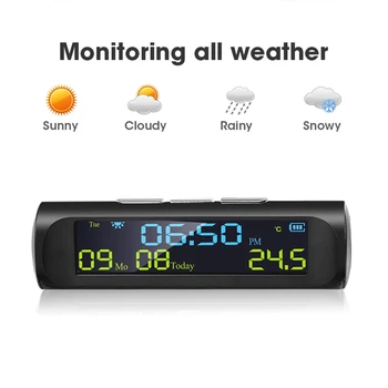 Автомобильные солнечные цифровые часы с ЖК-дисплеем, временем, датой, индикацией температуры в автомобиле для наружного персонального украшения деталей автомобиля A