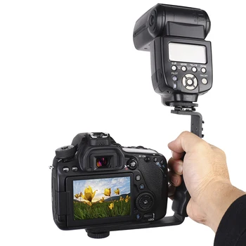 Аксессуары для камеры L Кронштейн вспышки с 2 креплениями горячего башмака для видеокамеры, микрофона, DSLR, Canon/Nikon/Sony/Yongnuo/Flash Stand