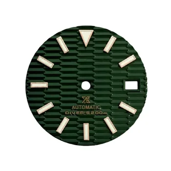 Аксессуары для часов Циферблаты часов 28,5 мм Заклепки из розового золота Горизонтальные настоящие шипы Циферблат Зеленый Светящийся для механизмов NH35 / NH36 с автоподзаводом