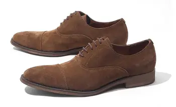 Англия Стиль Пуанты Обувь для мужчин повседневная Мужская обувь Шнуровка Мода Оксфорды Нубук Кожа Ретро Мужская обувь