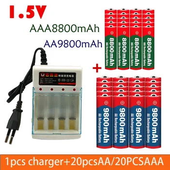 Бесплатная доставка Аккумуляторная батарея 1,5 В AAA 8800 Mah + AA 9800 Mah с щелочной технологией Подходит для игрушечных бритв + зарядных устройств