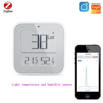 Беспроводной датчик освещенности, температуры и влажности Tuya ZigBee Bluetooth App Удаленное обнаружение с экраном дисплея Удаленный мониторинг