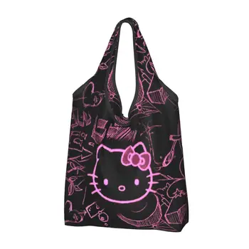 Большой многоразовый Kawaii Sanrio Sanrio HelloKitty Мультяшные продуктовые сумки Recycle Складная эко-сумка для покупок Моющаяся легкая