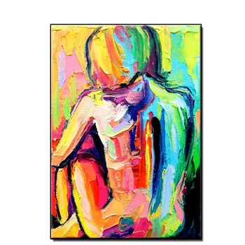 Большой размер дешевая абстрактная красочная девушка назад Картина маслом на холсте Ручная роспись настенные картины для гостиной без рамы