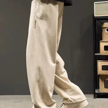Брюки Толстые плюшевые спортивные штанины с широкими штанинами с карманами на шнурке для мужчин Уютные осенне-зимние брюки для спортивного отдыха