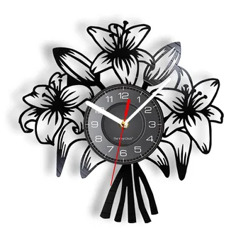 букет цветов лазерная гравировка виниловые настенные часы Fagrant Plant Вечно цветущие виниловые настенные часы Art-Wall Decor Подарки для нее