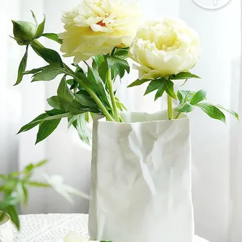  Ваза в форме бумажного пакета для сухого цветка Изысканный домашний декор Современный стиль Украшения для стола в гостиной Простое украшение сада