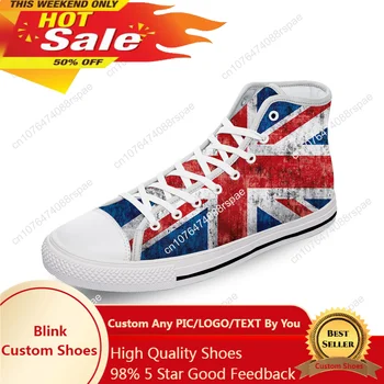 Великобритания Британский флаг Великобритании Юнион Джек Белая ткань Мода 3D Печать Высокий Верх Холст Обувь Мужчины Женщины Легкие дышащие кроссовки