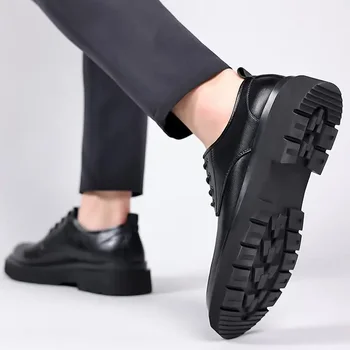 Весна-лето Кожаная обувь Мужская модная деловая дышащая мужская обувь в корейском стиле Вечерняя обувь Рабочая обувь Шафер Блак