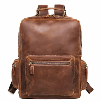  Винтажная кожаная сумка через плечо для мужчин и женщин Crazy Horse Travel Backpack Компьютерная сумка большой емкости Школьная сумка