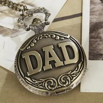 Винтажная резьба по бронзе DAD Модные кварцевые карманные часы Give Father Best Pendant Gift Collection Artwork