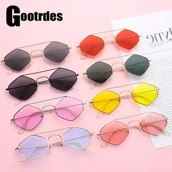 Винтажные многоугольные солнцезащитные очки Солнцезащитные очки в металлической оправе Летние солнцезащитные очки UV400 Защита от солнца Модные уличные очки