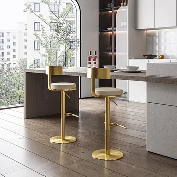 Водонепроницаемые стильные барные стулья Современная простая спинка Кожаный дизайн Скандинавский стул Золото Удобные аксессуары для дома Taburete Alto