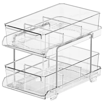Выдвижной прозрачный контейнер для хранения с разделителями для ванной комнаты и кухонной стойки