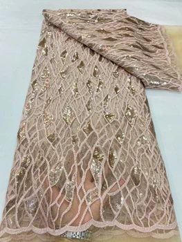 Высокое качество 2024 Африканская нигерийская новейшая тюлевая кружевная ткань с вышивкой Органза Выпускные платья Шитье Гипюровые пайетки5Yards