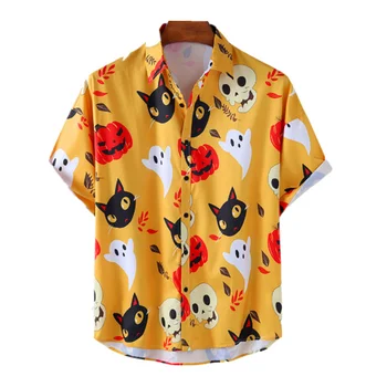 гавайская рубашка для мужчин Летняя мужская рубашка Аниме Кот Принт Высокое Качество Мужская Одежда Простая Мода Ежедневный Открытый Уличный Стиль