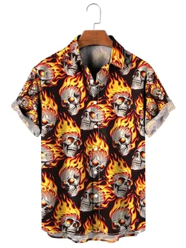 Гавайские мужские рубашки Демон Ужас Череп 3D-печатный уличный топ с коротким рукавом Негабаритная повседневная дизайнерская одежда Рубашка для мужчин