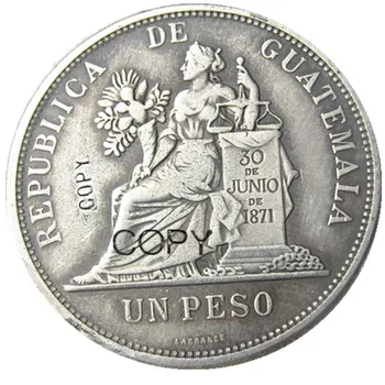 ГВАТЕМАЛА 1894 1895 1896 1897 1 PESO Посеребренная копия монеты