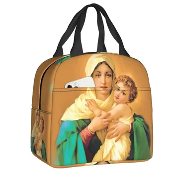  Девы Марии Изолированная сумка для ланча для кемпинга Католический христианский термальный охладитель Bento Box Женские детские контейнеры для еды Большие сумки