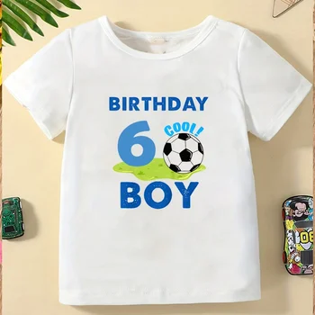 День рождения Cool Boy 2-9 лет Футбол Номер Принт Футболки Дети Забавный Подарок Одежда Детский Футбольный Дизайн Белый Повседневные Топы