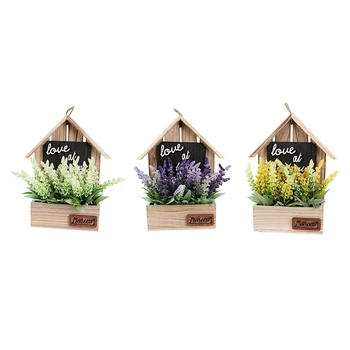  деревенский настенный деревянный дом с поддельными цветами суккулентные растения бонсай держатель дисплей полка домашний декор