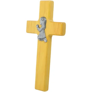 Деревянный крест Молящаяся девушка Статуя Настенный крест Деревянный крест Настенный орнамент Настенный молитвенный крест