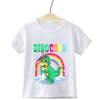 Детские футболки с принтом динозавров Футболки для мальчиков и девочек Единорог Футболки с динозаврами Малыши Дети Забавные милые подарочные футболки