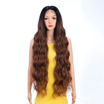  длинное тело волнистые кружевные парики 36-дюймовый синтетический кружевной передний парик омбре коричневый парик для черных женщин косплей повседневные парики термостойкое волокно