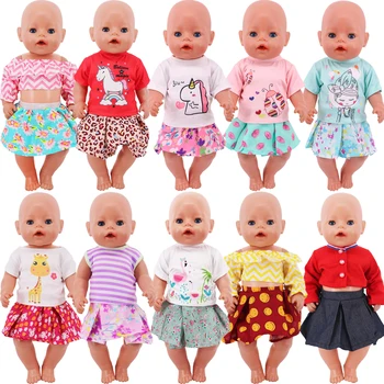 Для 43 см Baby Reborn Doll Одежда 18-дюймовые аксессуары для американского платья Симпатичная футболка с принтом Плиссированная юбка Подарки для девочек OG Dolls