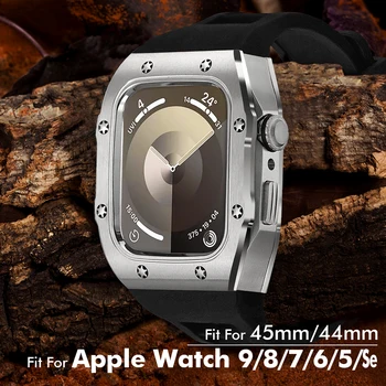 Для Apple Watch 9 44 мм 45 мм Новый роскошный комплект для модернизации из нержавеющей стали SE 5 6 7 8 Series Защитные аксессуары Чехол для ремешка iWatch