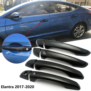 для Hyundai Elantra 2017-2020 Наклейка на крышку автомобильной дверной ручки из углеродного волокна (2 кнопки)