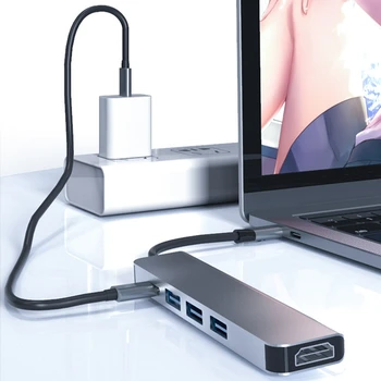 док-станция типа C для 4K 5 в 1 HUD для мобильного телефона, ноутбука USB 3.1 Type-C на USB3.0 HUB + USB-C PD+