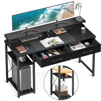 дюймовый офисный стол с полками для сумок для хранения, рабочий письменный стол с полкой-подставкой для монитора, черные столы для домашнего офиса для небольших помещений