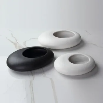 Европейская матовая черно-белая керамическая ваза - изысканное фарфоровое мастерство для элегантного декора