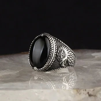 Европейский и американский хип-хоп панк ностальгические аксессуары черный драгоценный камень винтажное кольцо креативное мужское ювелирное кольцо