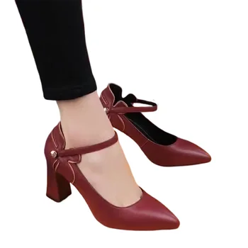 Женская обувь на квадратном каблуке Нескользящая обувь с мягкой кожей для кемпинга Прогулки в помещении