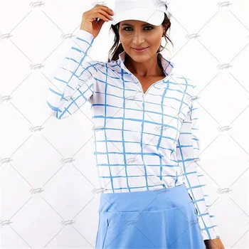 Женская простая мода Гольф Поло С длинным рукавом Весна Осень Печатная рубашка Дышащая быстросохнущая теннисная рубашка для гольфа