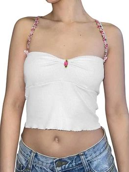 Женские летние приталенные топы Cami Белые цветочные камзолы без рукавов Модные топы для выхода в свет
