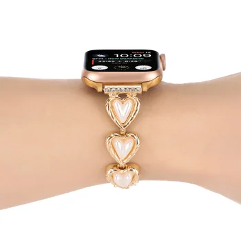 Женский браслет для iWatch Band Apple Watch 1-7 Металлический ремешок для часов в форме сердца Ремешки для часов из нержавеющей стали 40 44 41 38 45