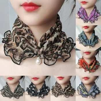 Женский кружевной шелковый шарф, Креативное ожерелье, Подвеска из искусственного жемчуга, Шарф на пуговицах, Аксессуары для одежды