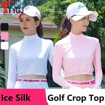 Женщины Солнцезащитные рубашки для гольфа Футболка для гольфа с длинным рукавом Ice Silk Футболка для гольфа Быстросохнущие укороченные топы Женская одежда для похудения Мягкая одежда для гольфа