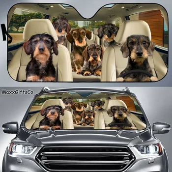 Жесткошерстная такса Автомобильный солнцезащитный козырек,лобовое стекло собак,Семейный солнцезащитный козырек,Автомобильные аксессуары для собак,Украшение автомобиля,подарок для папы