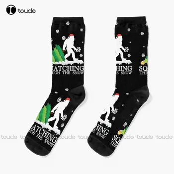 Забавный сасквач Рождественский подарок Приседания Снежный человек Рождественские зимние носки Носки для бега Персонализированный на заказ 360° Цифровая печать Подарок
