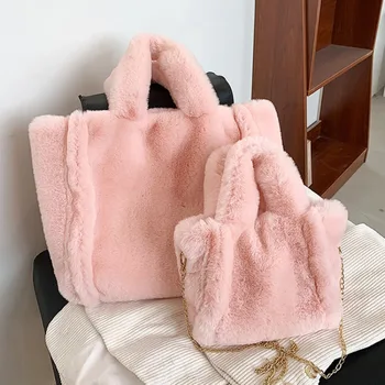  Зима Новая плюшевая сумка Женская сумка 2023 Модная женская сумка высокой емкости Мягкая плюшевая сумка Сумка через плечо