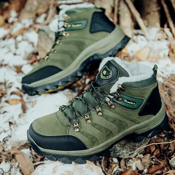  Зимние теплые зеленые туристические ботинки Нескользящие плюшевые мужские военные ботинки Альпинистская треккинговая обувь для мужчин Плюс размер 48